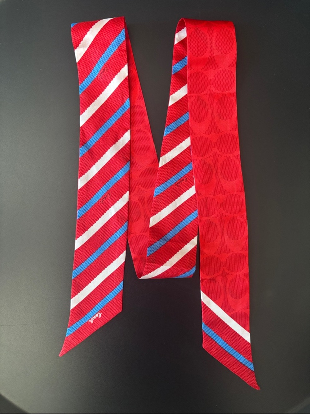 RARE Coach Red Striped Silk Skinny Scarf